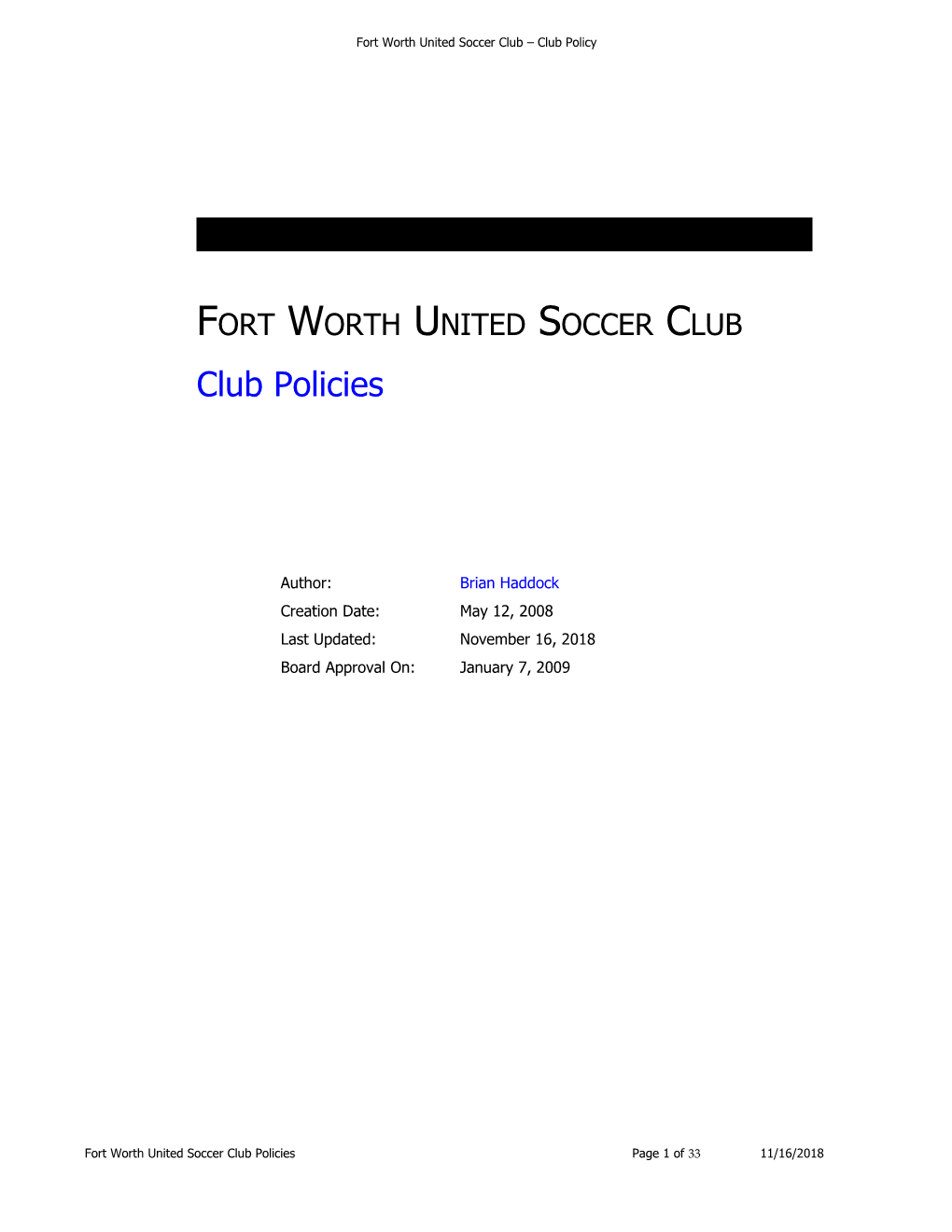 Fort Worth United Soccer Club - Policies