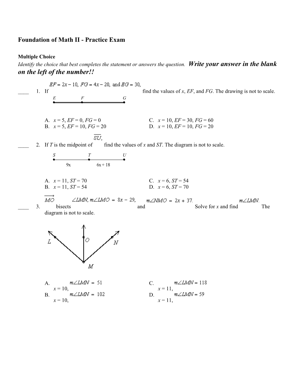 Foundation of Math II - Practice Exam