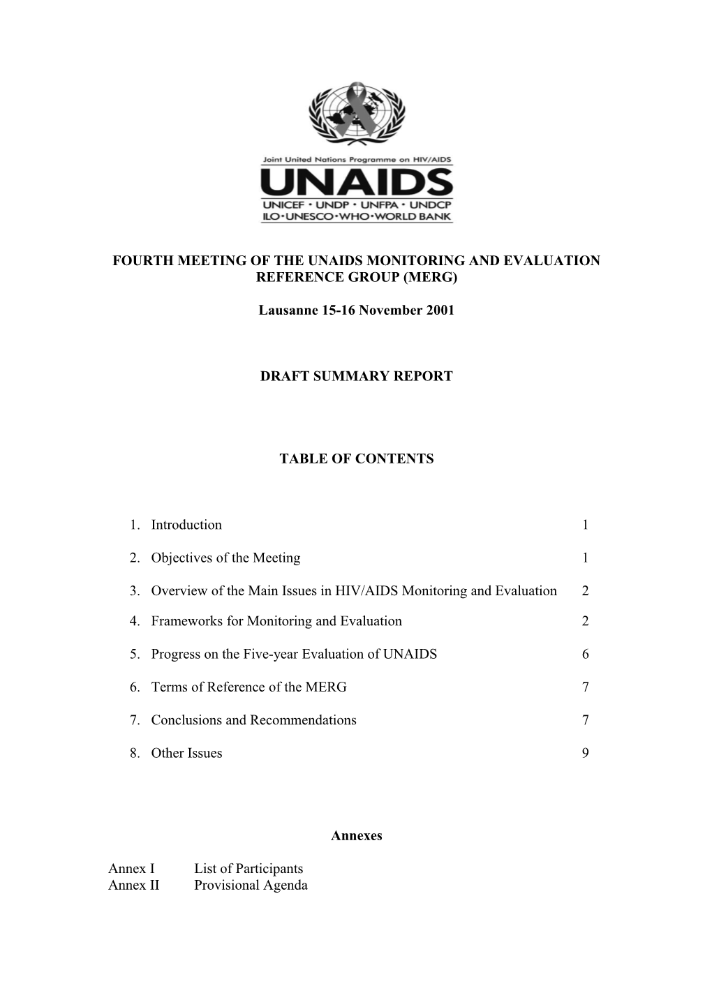 Fourth Meeting of the UNAIDS Monitoring and Evaluation Reference Group (MERG) : Lausanne