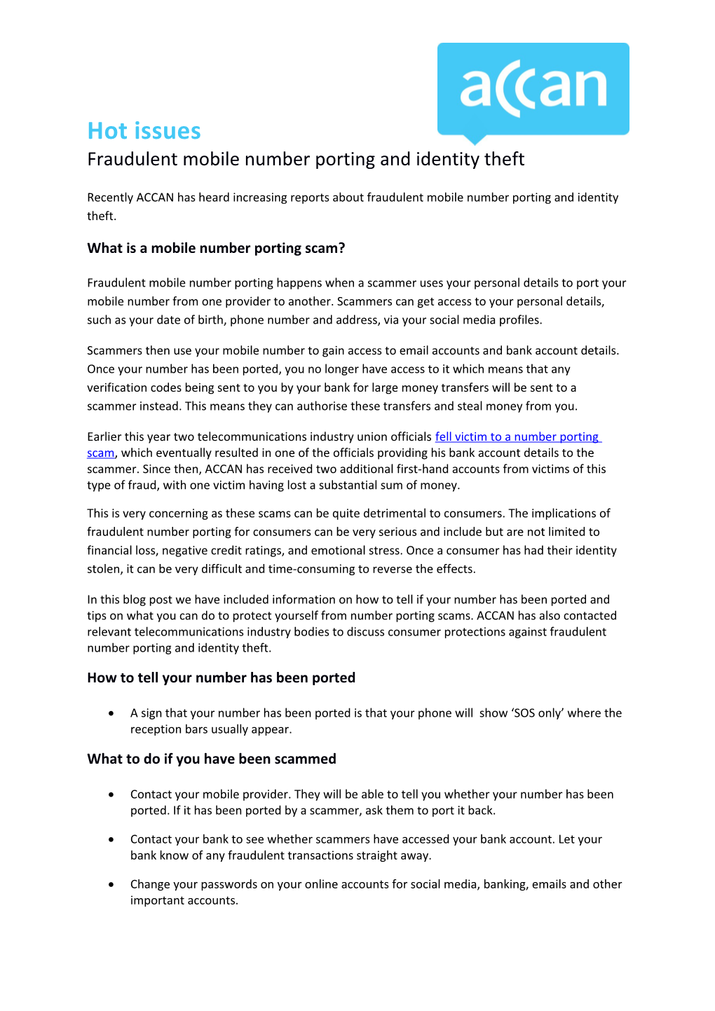 Fraudulent Mobile Number Porting and Identity Theft