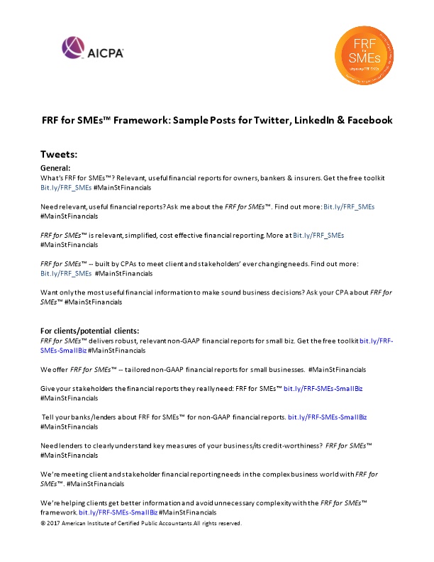 FRF for Smes Framework: Sample Posts for Twitter, Linkedin & Facebook