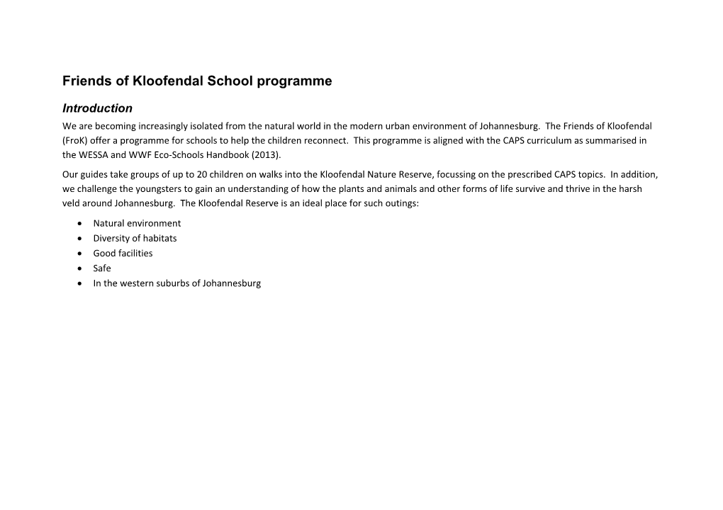 Friends of Kloofendalschool Programme
