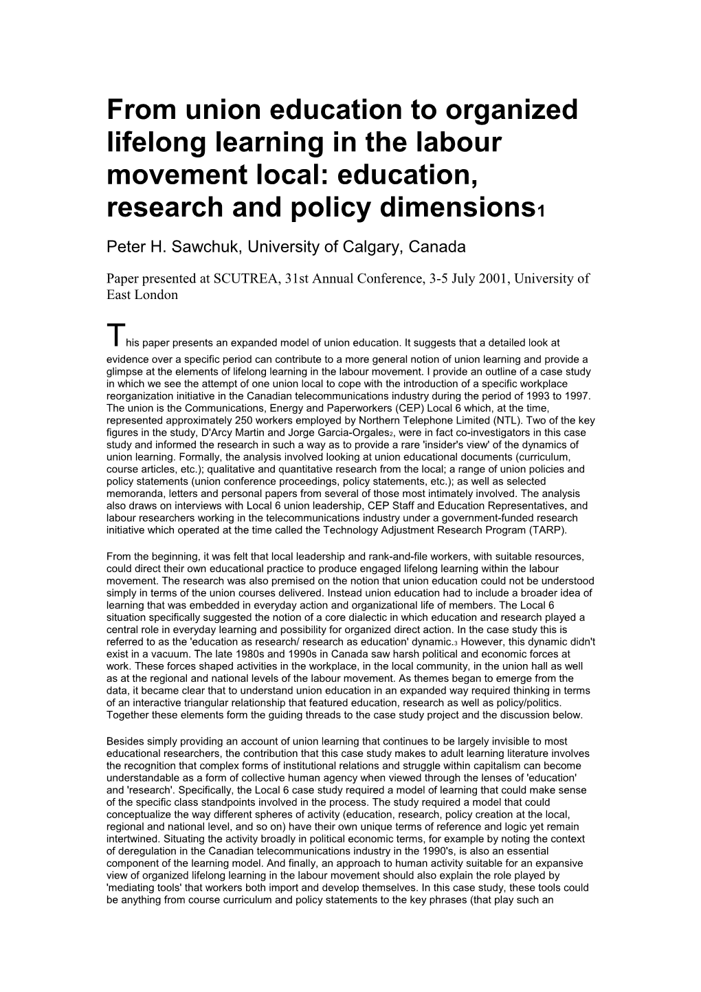 From Union Education to Organized Lifelong Learning in the Labour Movement Local: Education