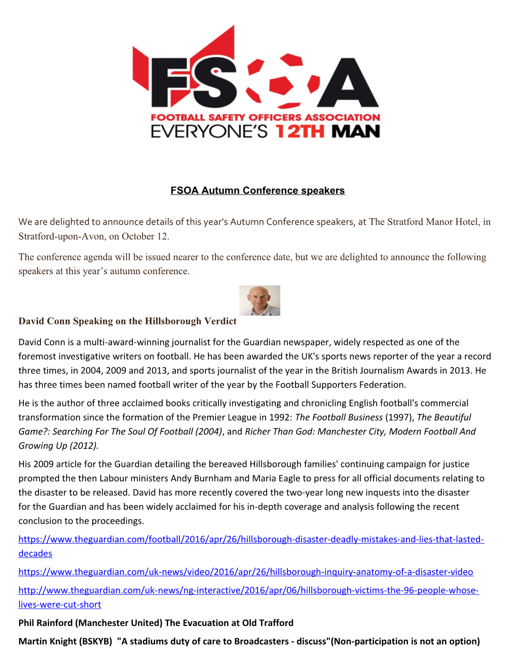 FSOA Autumn Conference Speakers