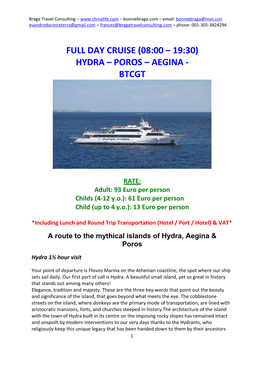 Full Day Cruise (08:00 19:30) Hydra Poros Aegina - Btcgt