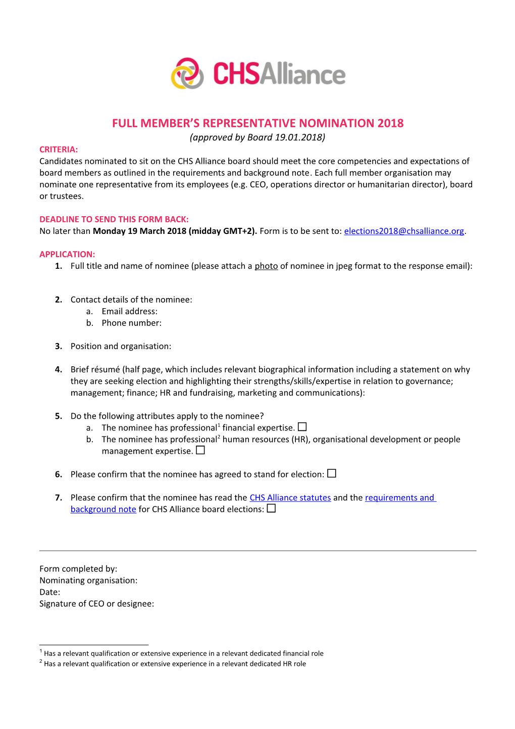 Full Member S Representative Nomination 2018