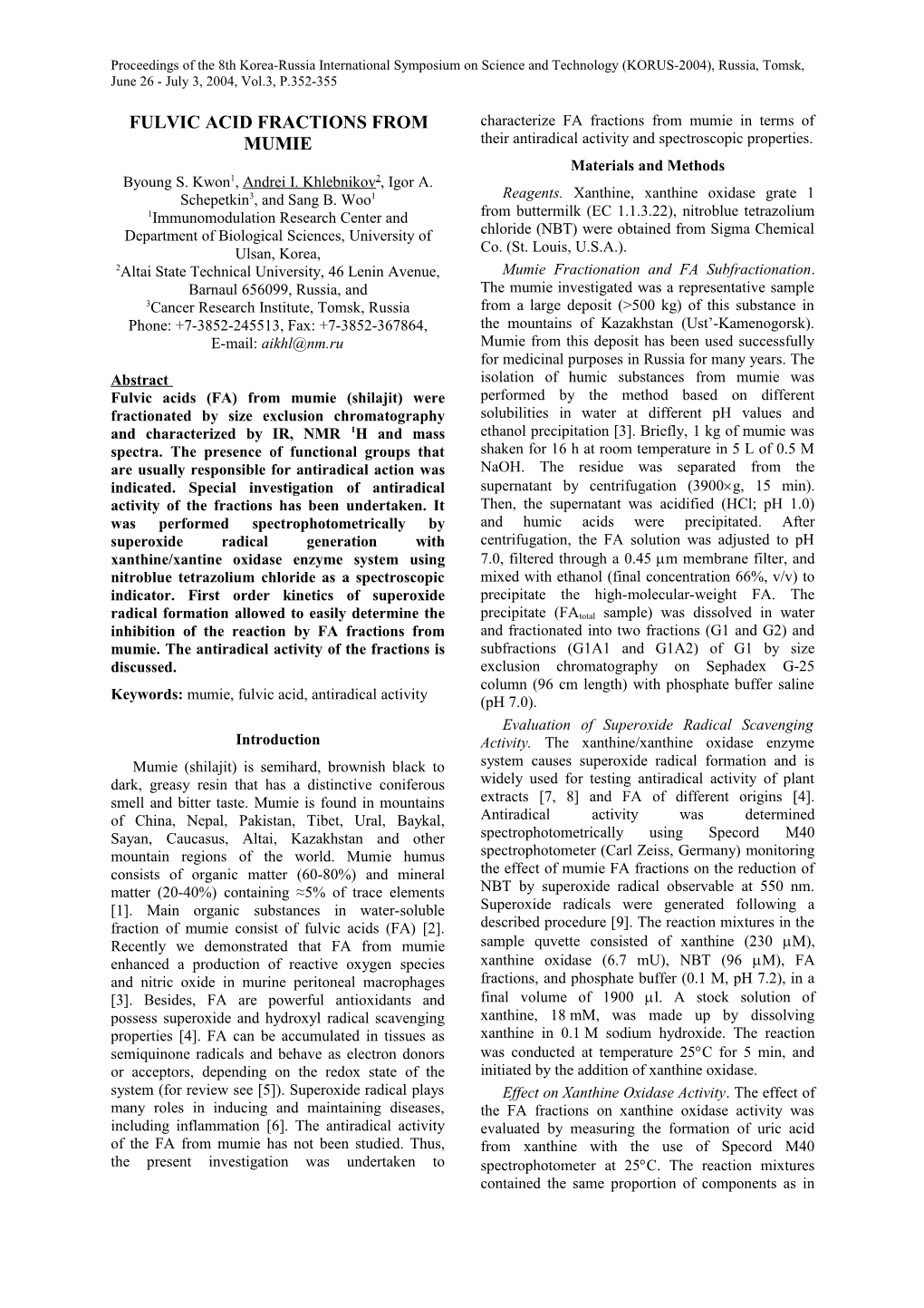Fulvic Acid Induced H2O2 Production in Cartilage Cells (Ioannidis Et Al