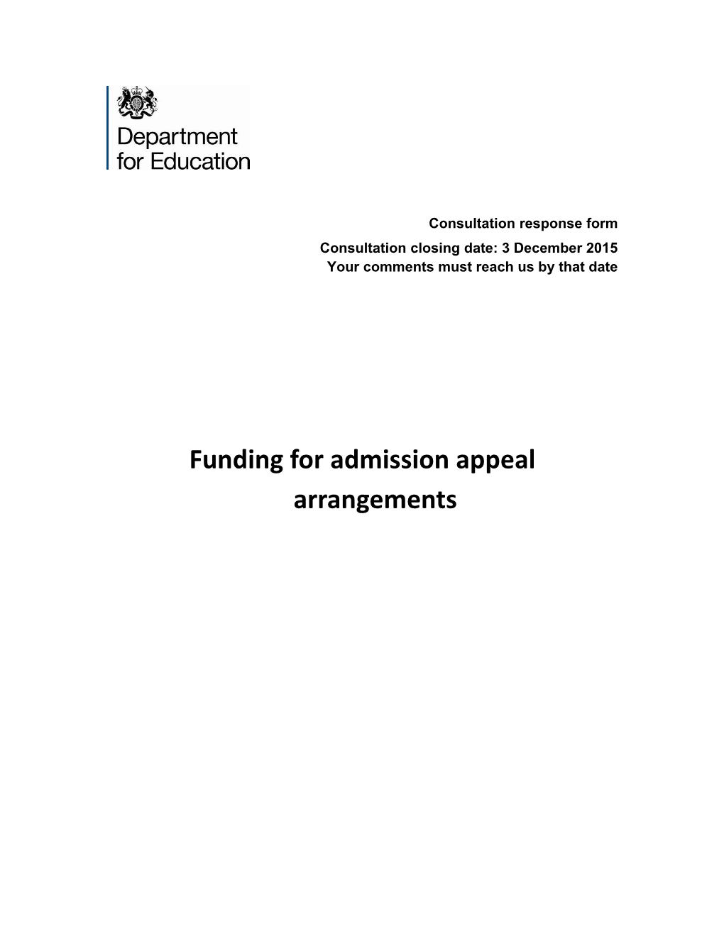 Funding for Admission Appeal Arrangements