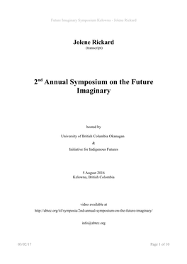 Future Imaginary Symposium Kelowna - Jolene Rickard