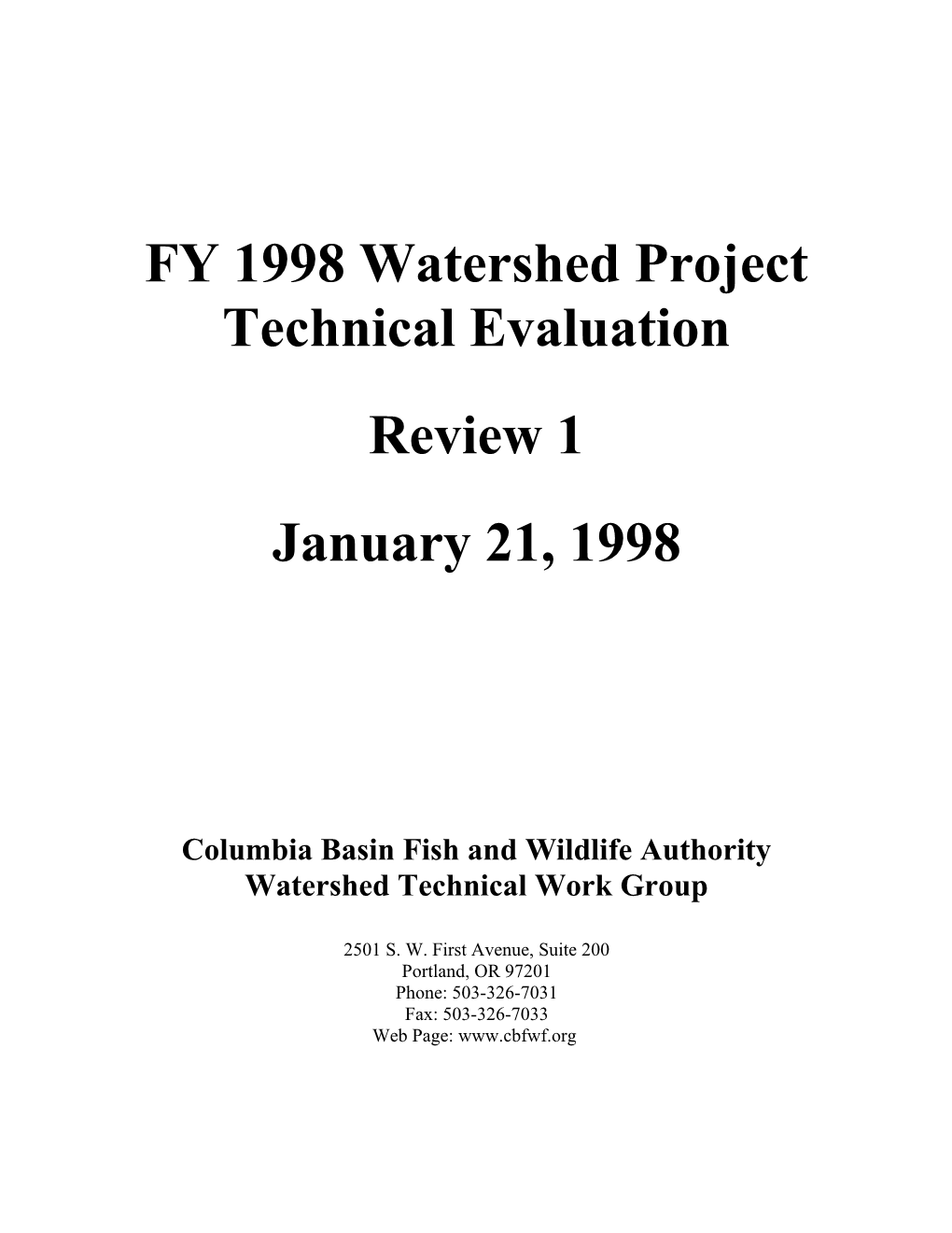 FY 1999 Watershed Project Technical Evaluation