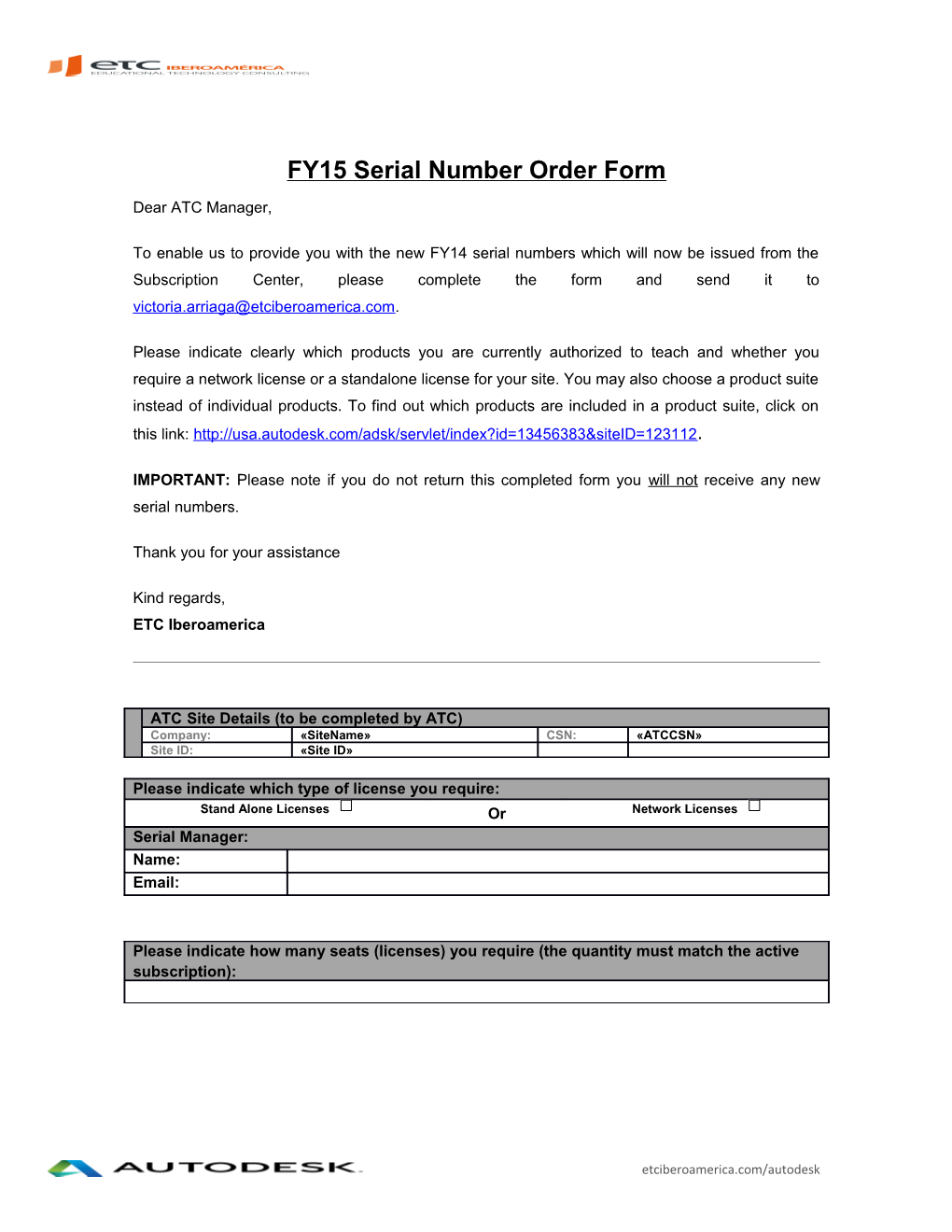 FY15 Serial Number Order Form