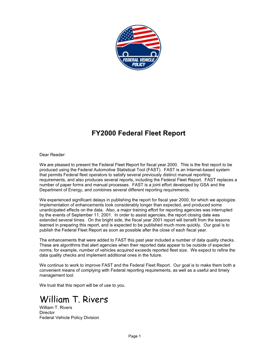 FY2000 Federal Fleet Report