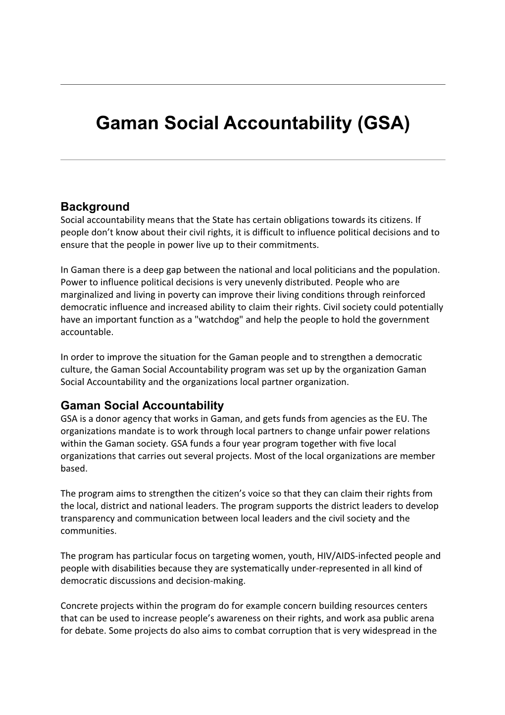 Gaman Social Accountability (GSA)