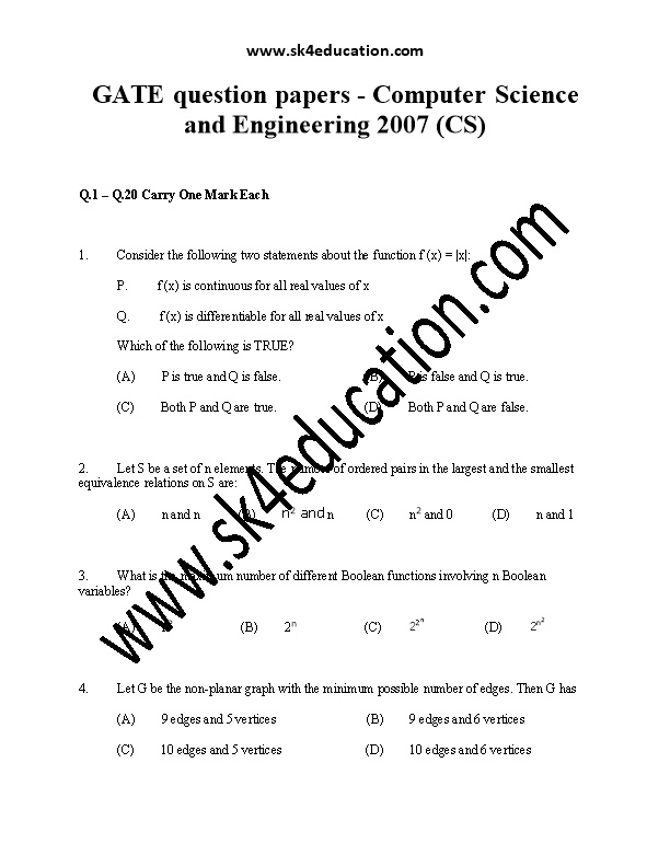 GATE Question Papers - Computer Science and Engineering 2007 (CS)