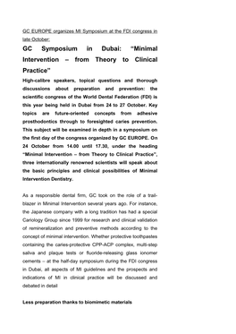 GC Symposium in Dubai: Minimal Intervention from Theory to Clinical Practice
