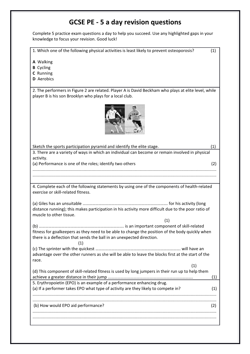 Gcse Pe 5 A Day Revision Questions Docest