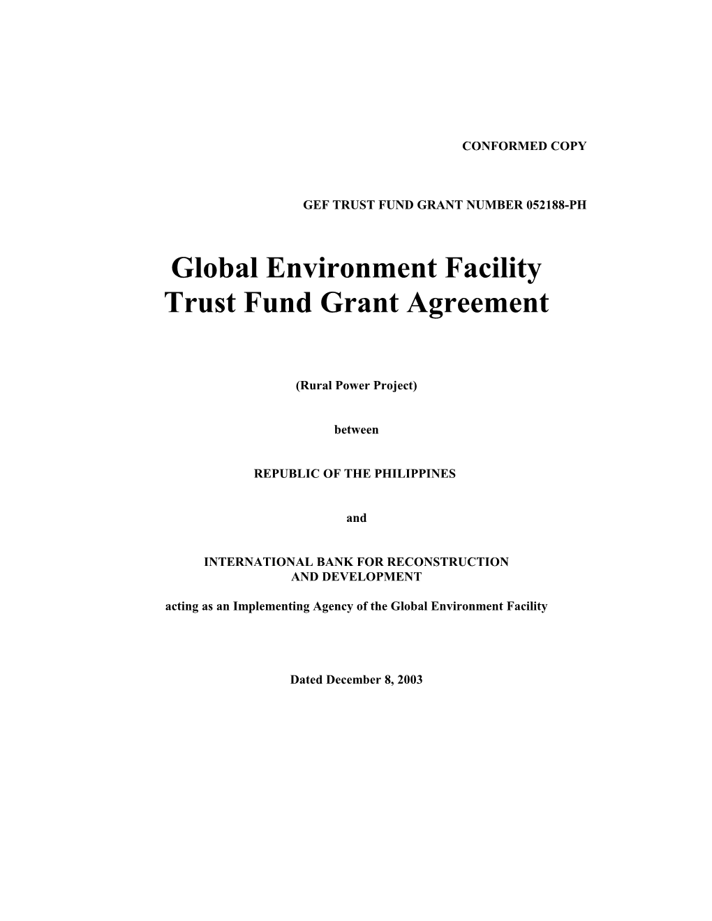 Gef Trust Fund Grant Number 052188-Ph