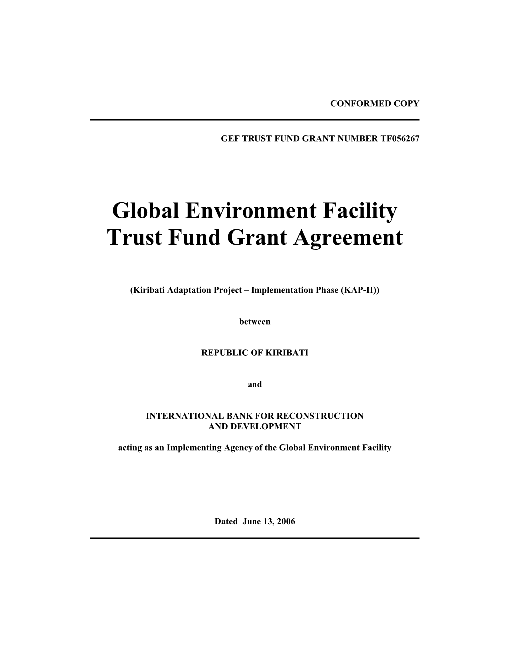 Gef Trust Fund Grant Number Tf056267