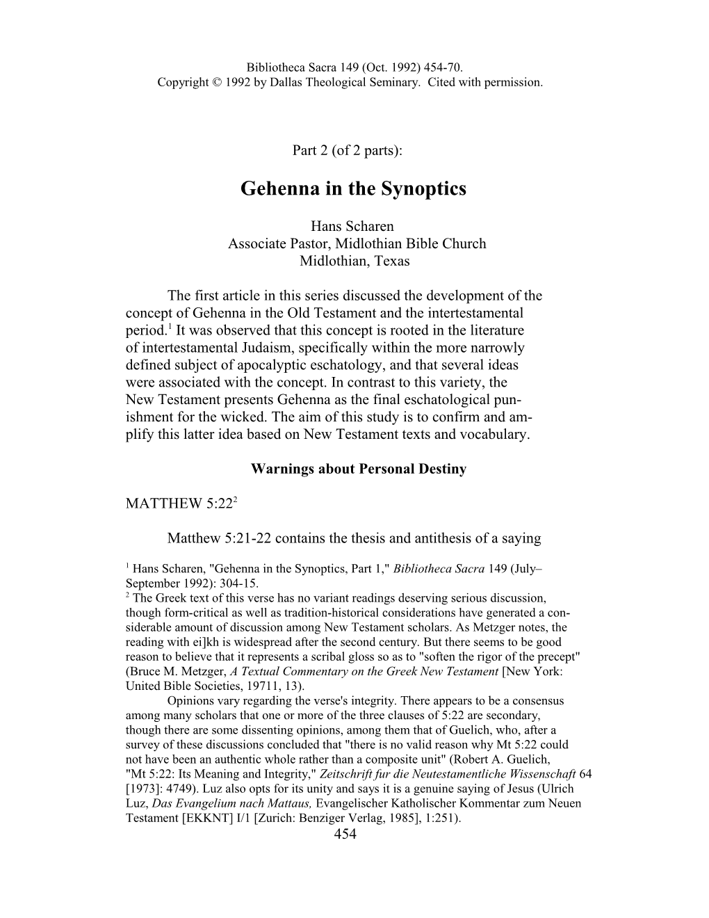 Gehenna in the Synoptics: Pt. 2