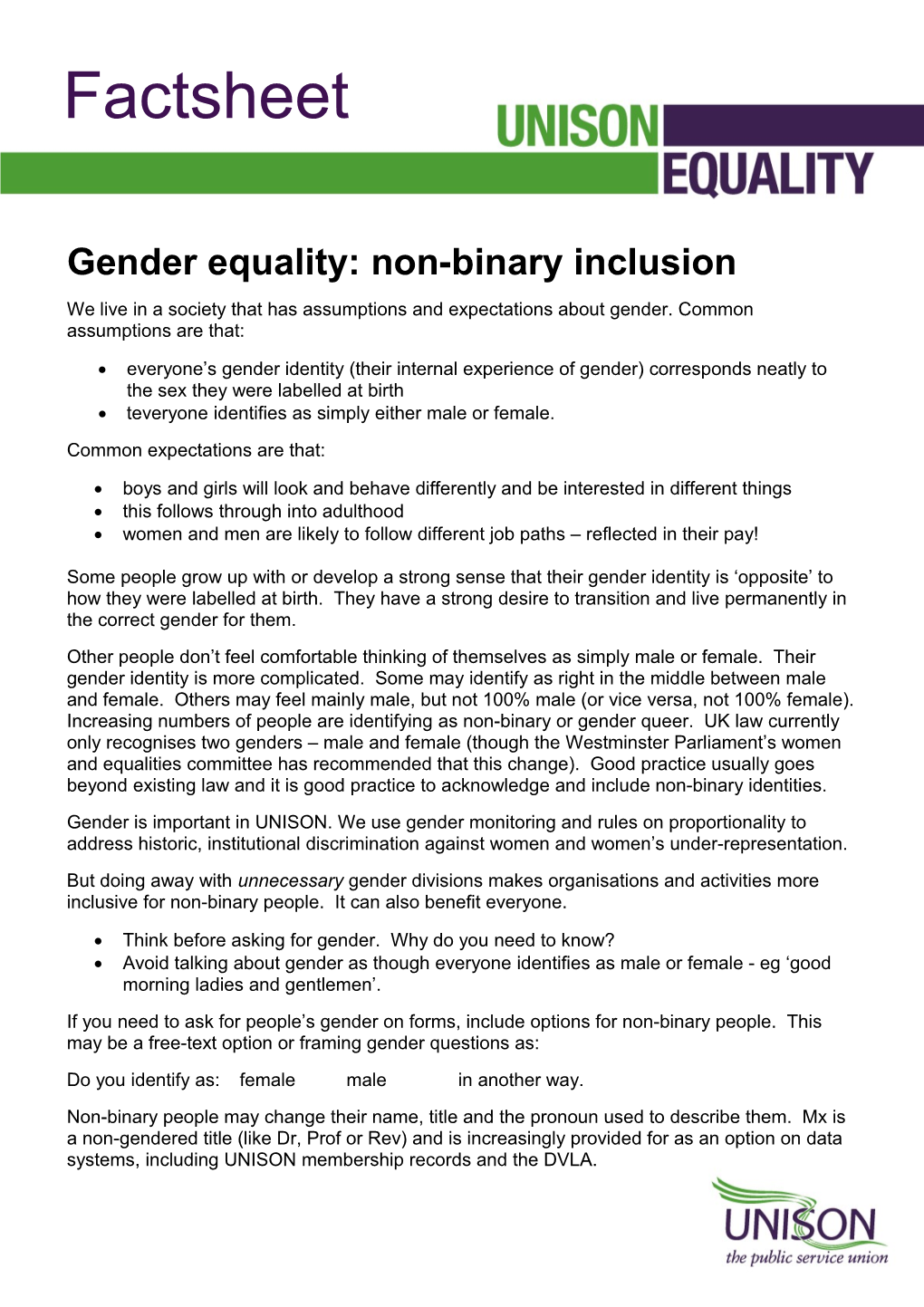 Gender Equality: Non-Binary Inclusion
