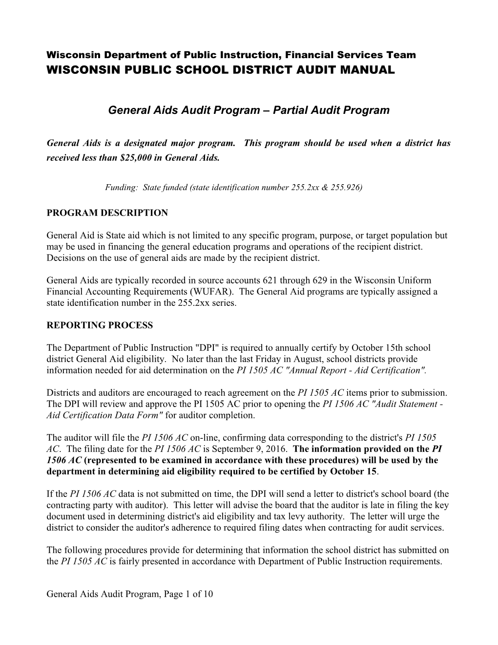 General Aids Audit Program