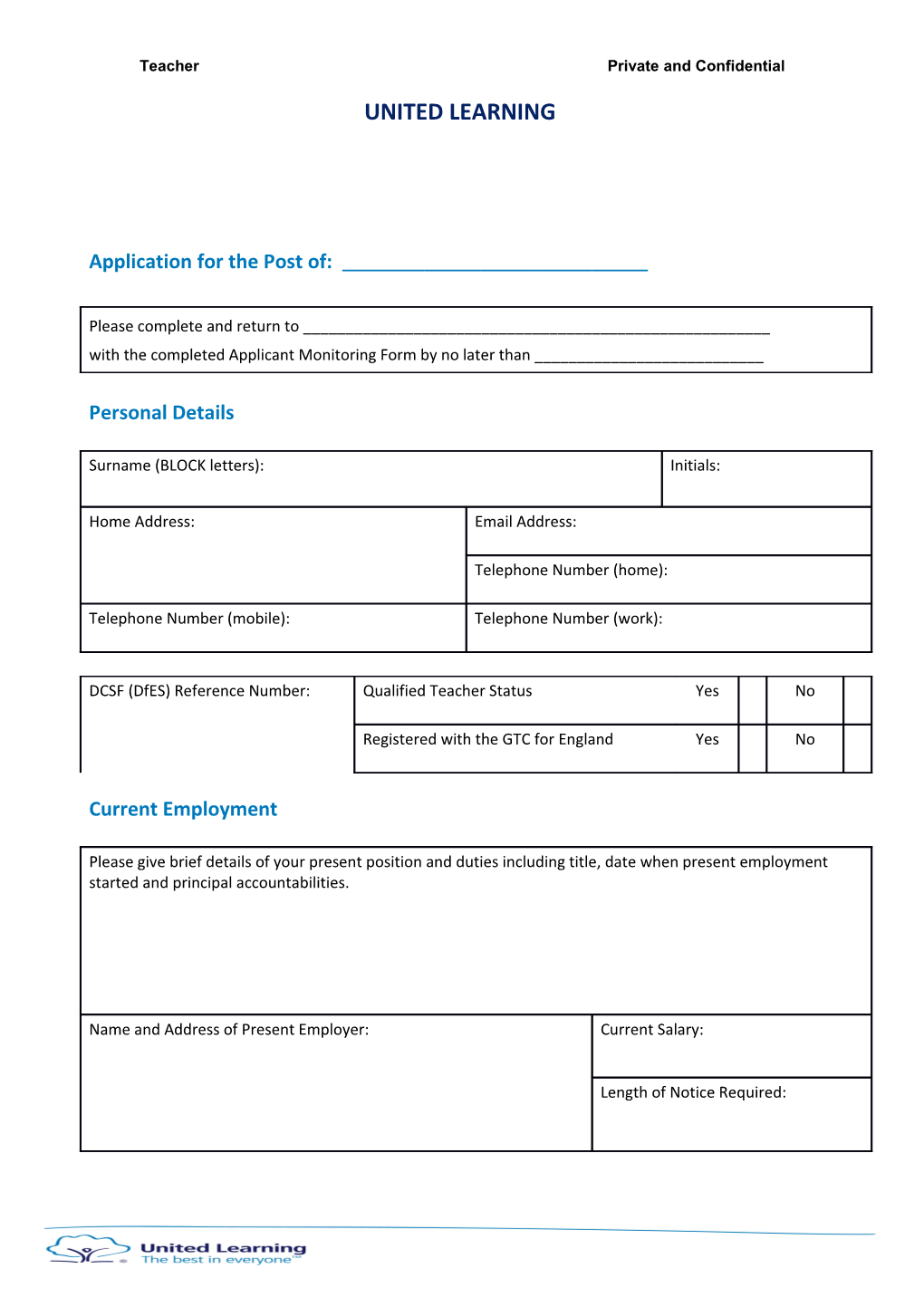 General Application Form - Teacher