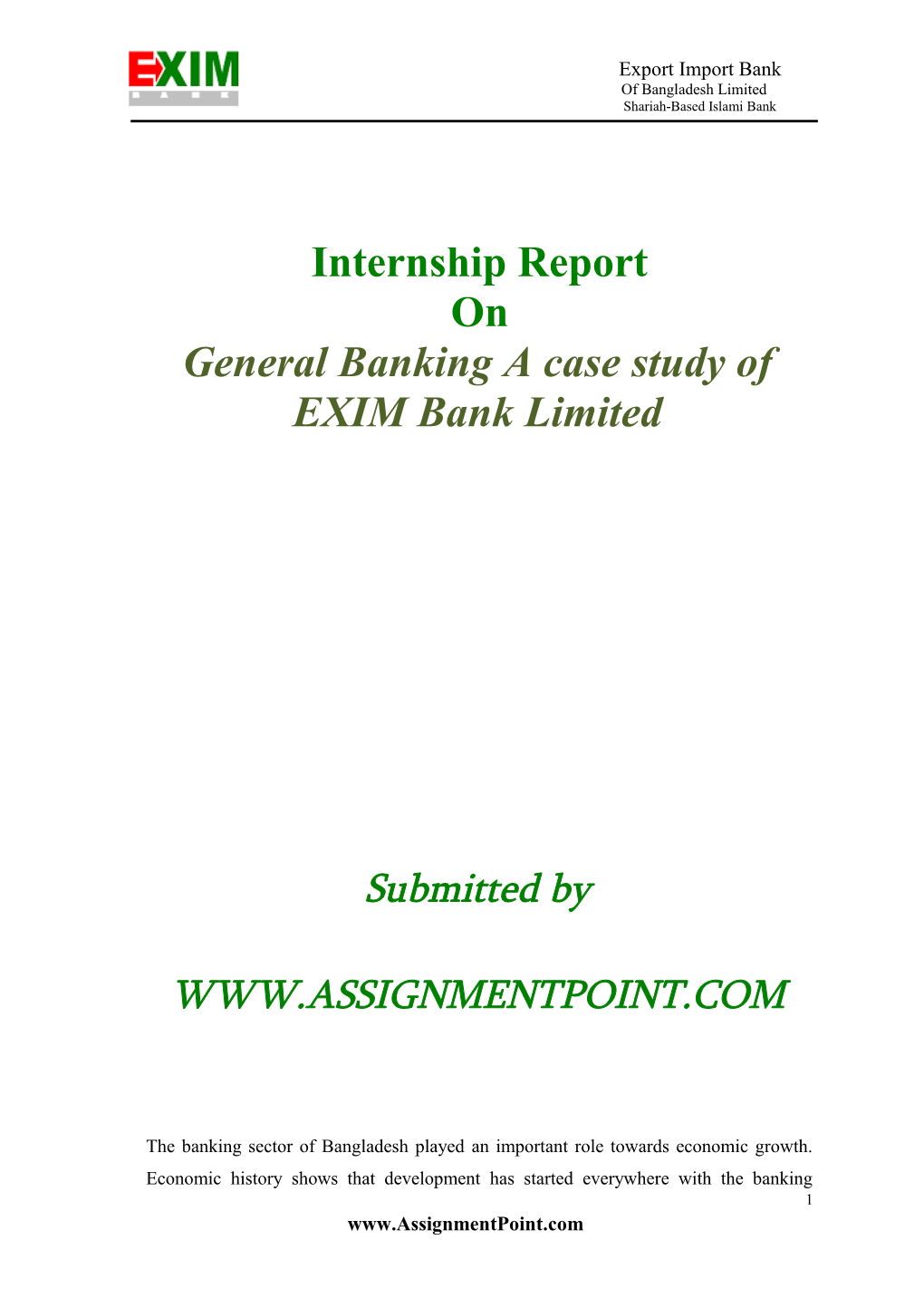 General Banking a Case Study of EXIM Bank Limited