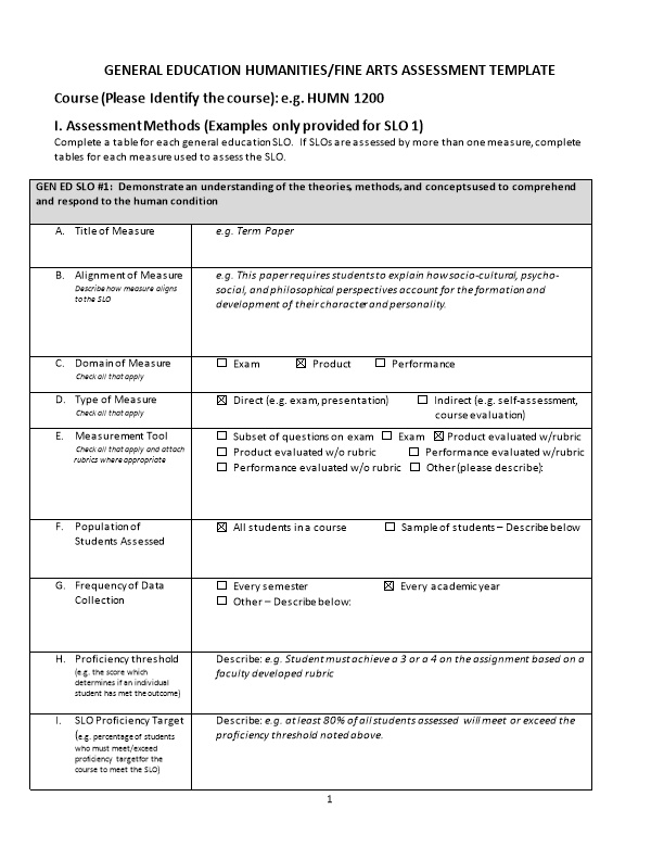 General Education Humanities/Fine Arts Assessment Template
