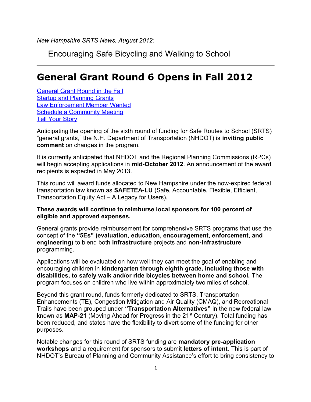 General Grant Round 6 Opens in Fall 2012