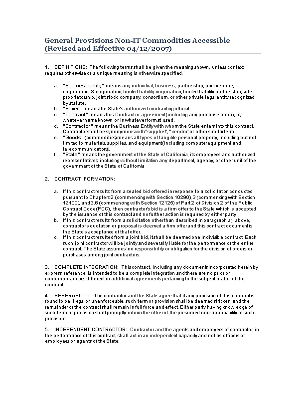 General Provisions Non-IT Commodities Accessible (Revised and Effective 04/12/2007)
