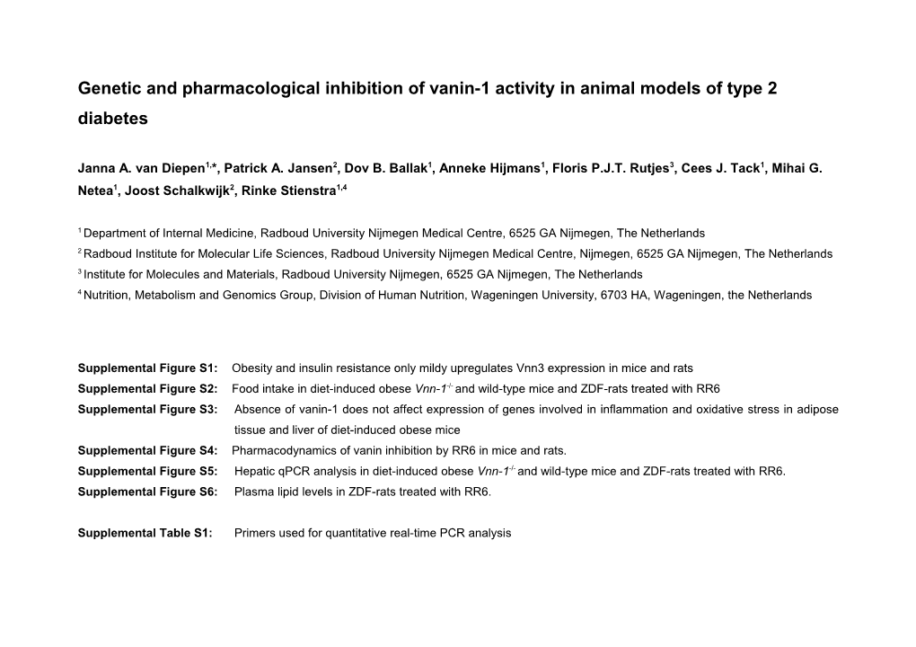 Genetic and Pharmacological Inhibition of Vanin-1 Activity in Animal Models of Type 2 Diabetes