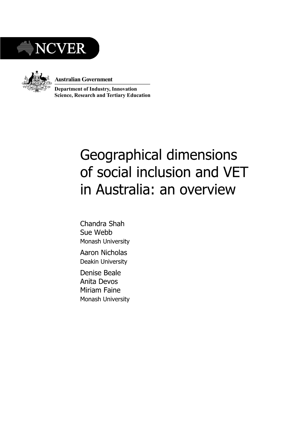 Geographical Dimensions Ofsocial Inclusion and Vetin Australia: an Overview