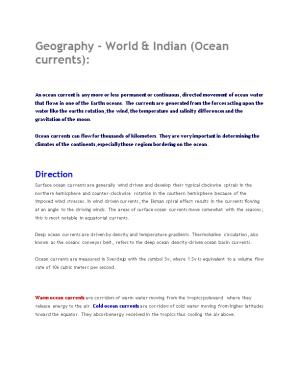 Geography - World & Indian (Ocean Currents)