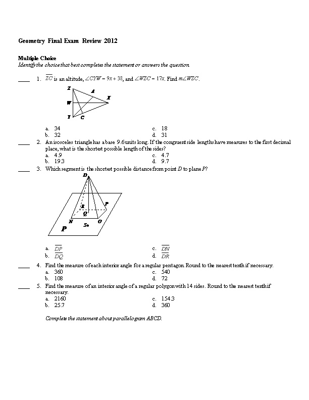 Geometry Final Exam Review 2012
