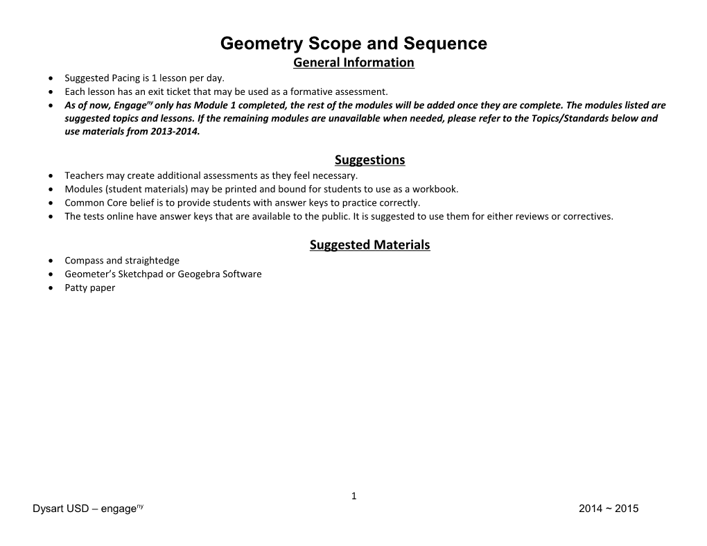 Geometry Scope and Sequence