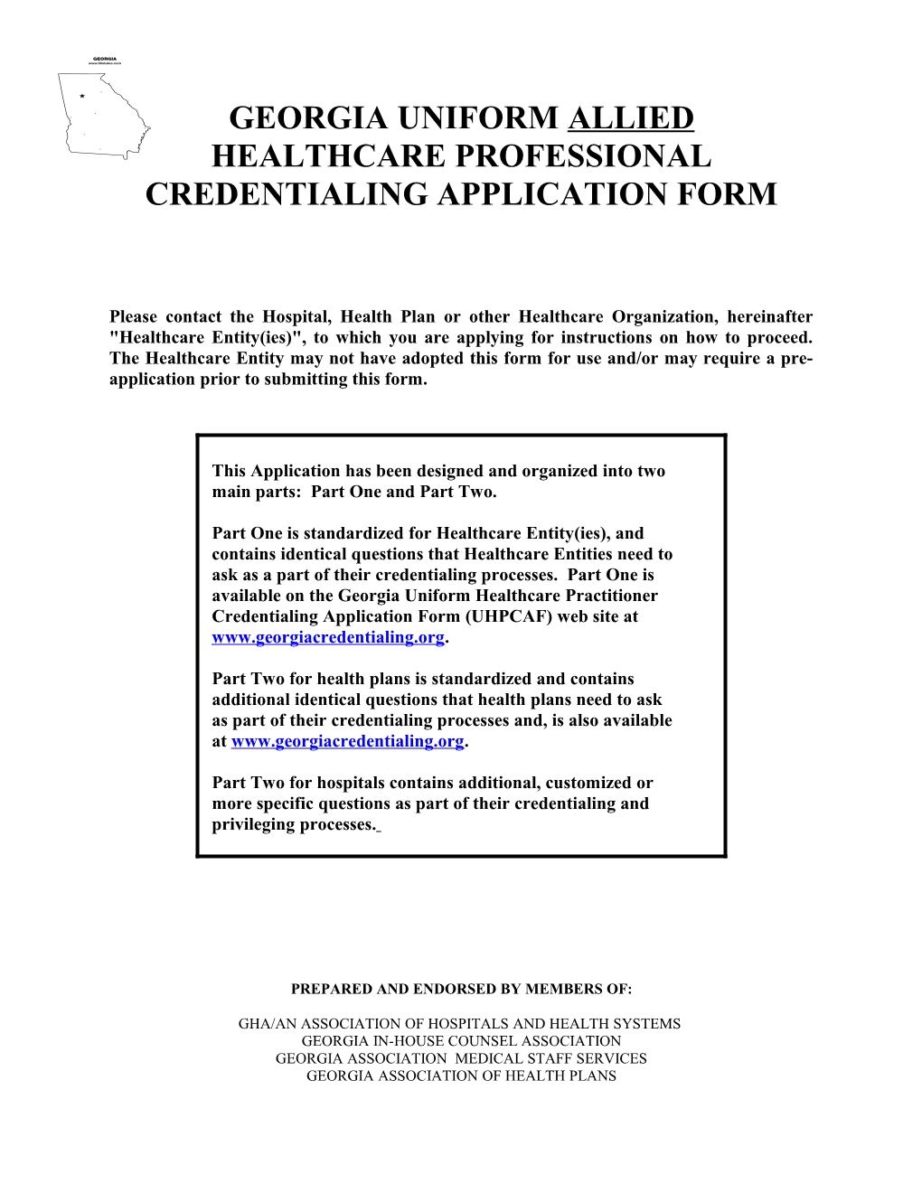Georgia Uniform Allied Healthcare Professional Credentialing Application Form