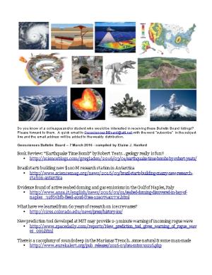 Geosciences Bulletin Board 7March 2016- Compiled by Elaine J. Hanford