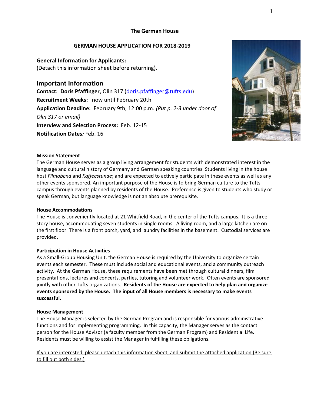 German House Application for 2018-2019