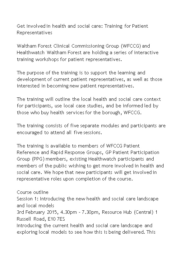 Get Involved in Health and Social Care: Training for Patient Representatives