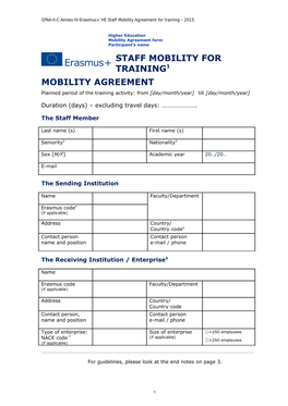 Gfna-II-C-Annex-IV-Erasmus+ HE Staff Mobility Agreement for Training 2015 s1