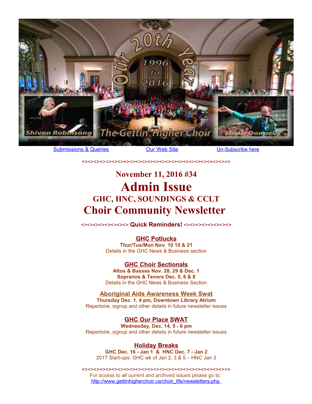 GHC Choir Sectionals Altos & Basses Nov. 28, 29 & Dec. 1