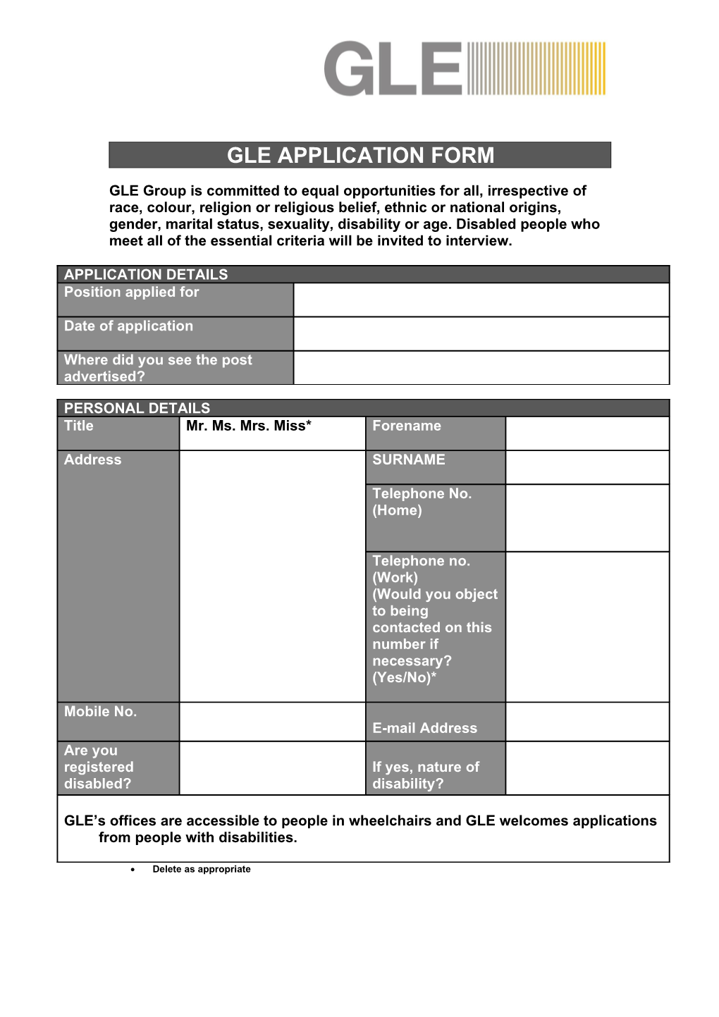 GLE Application Form