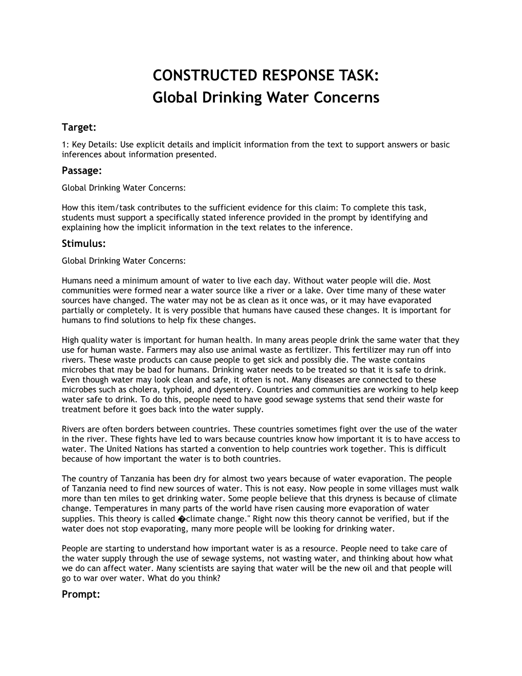 Global Drinking Water Concerns