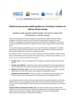 Global Investor Groups Publish Guidance on Investing in Solutions to Address Climate Change
