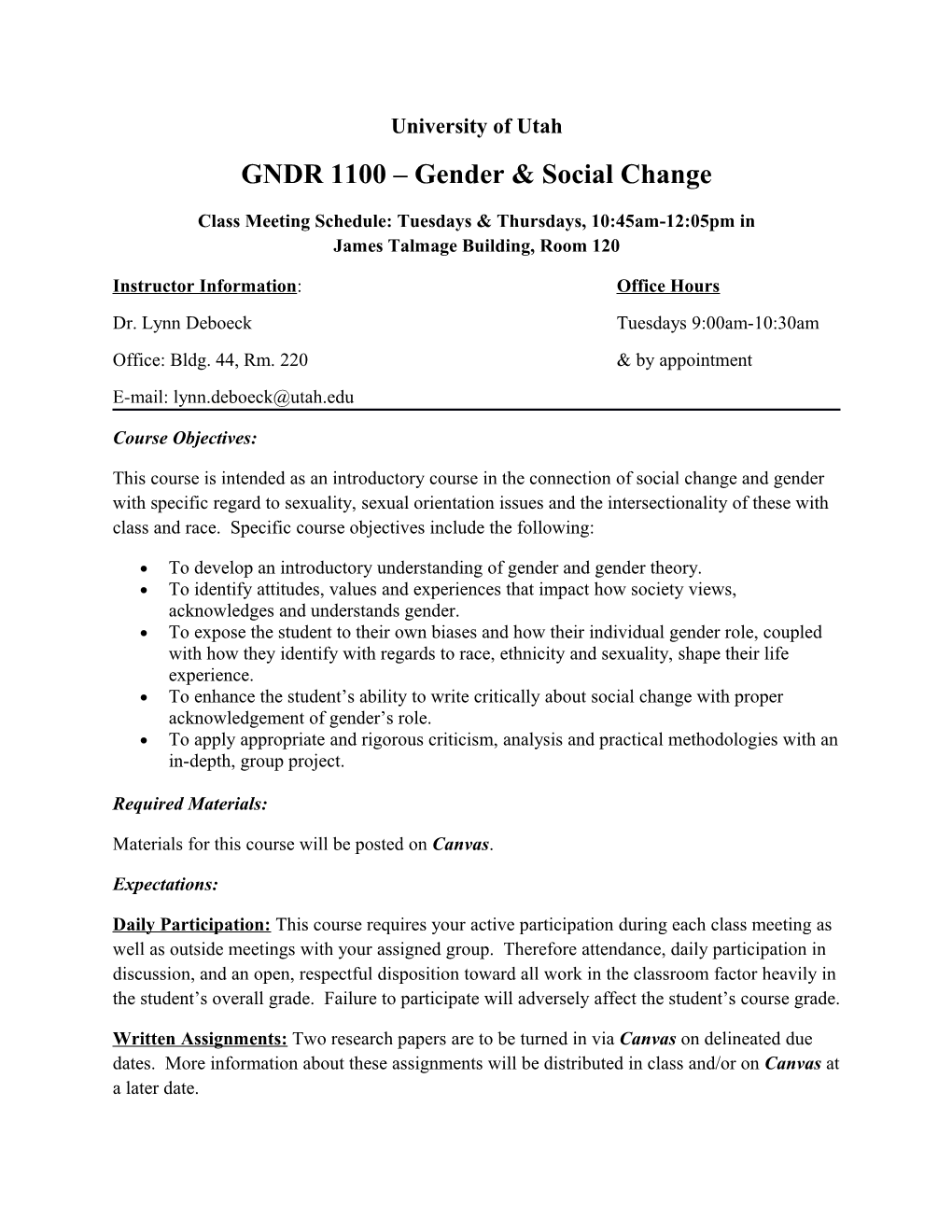 GNDR 1100 Gender & Social Change