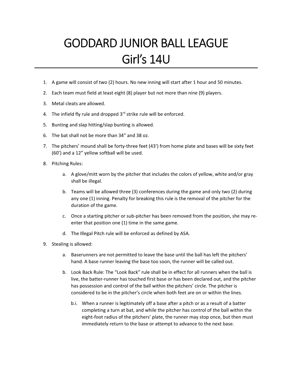 Goddard Junior Ball League