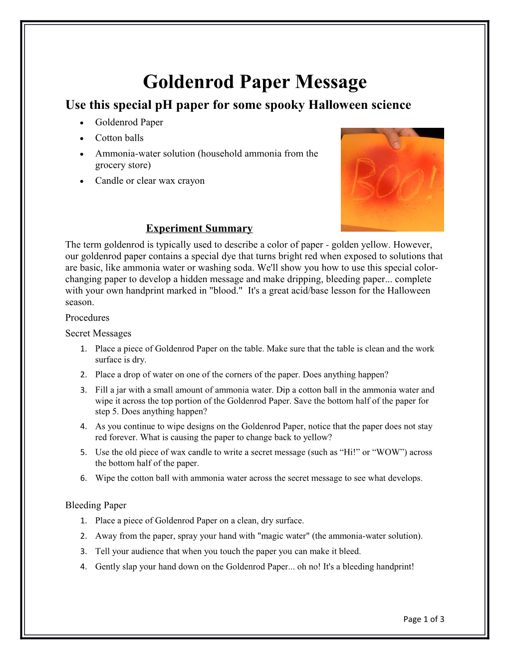 Goldenrod Paper Message