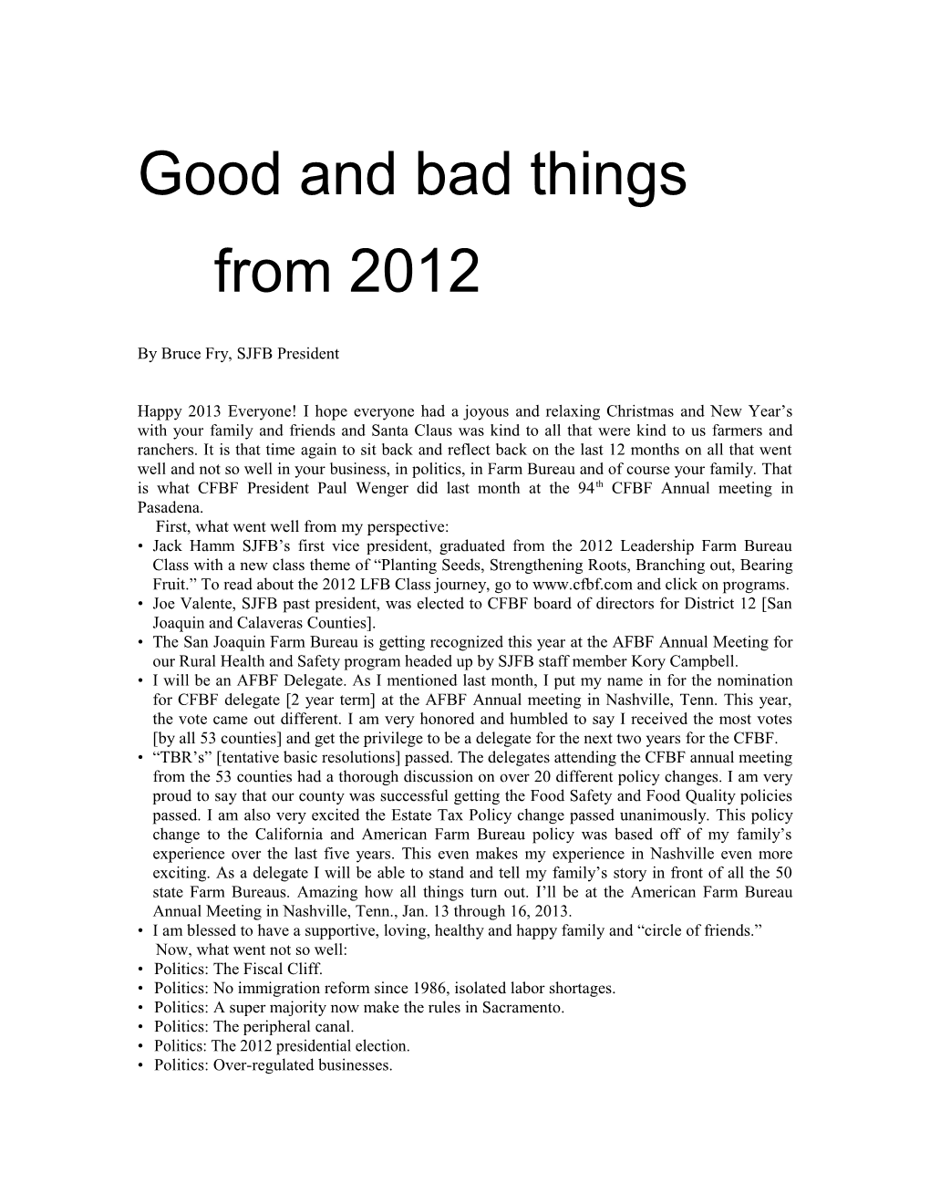 Good and Bad Things from 2012