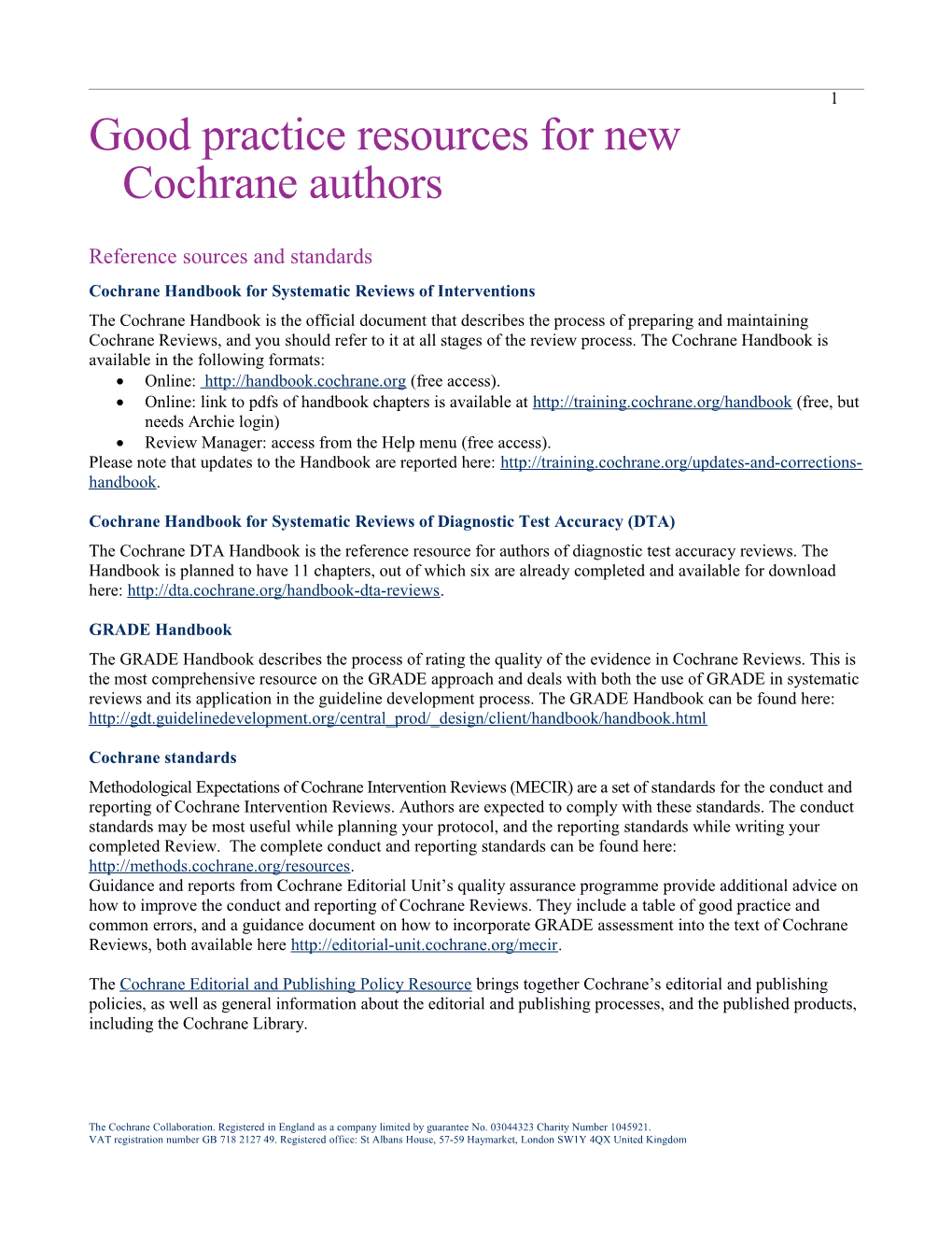 Good Practiceresources for New Cochrane Authors