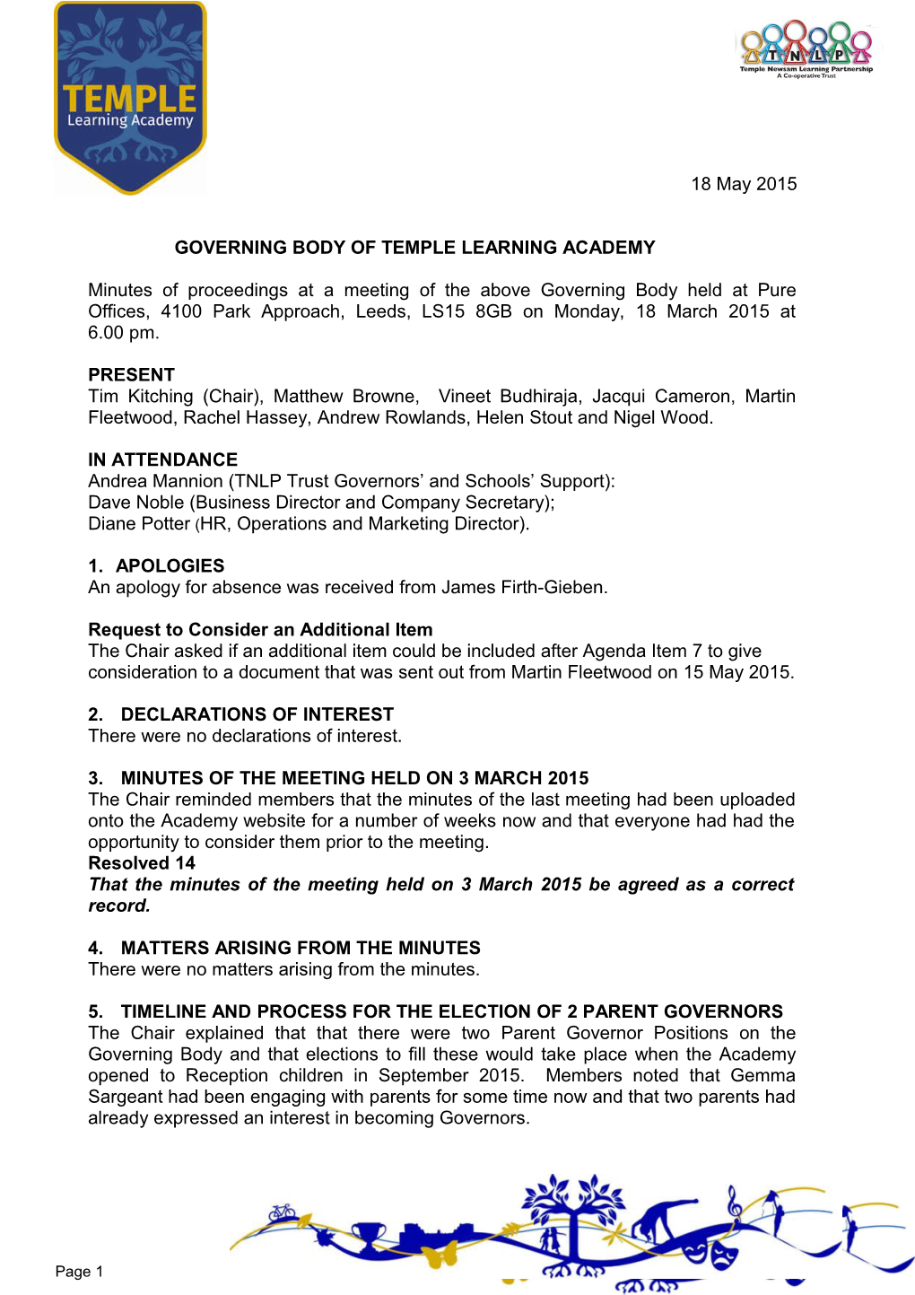 Governing Body of Temple Learning Academy